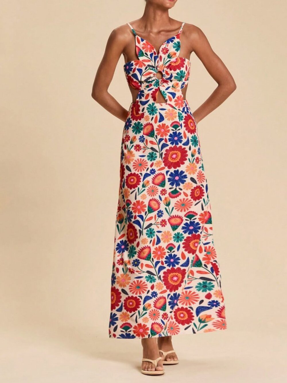 Multicolor Boho Women's Vacation Floral Backless Spaghetti Strap Dress - Picture 5 of 7
